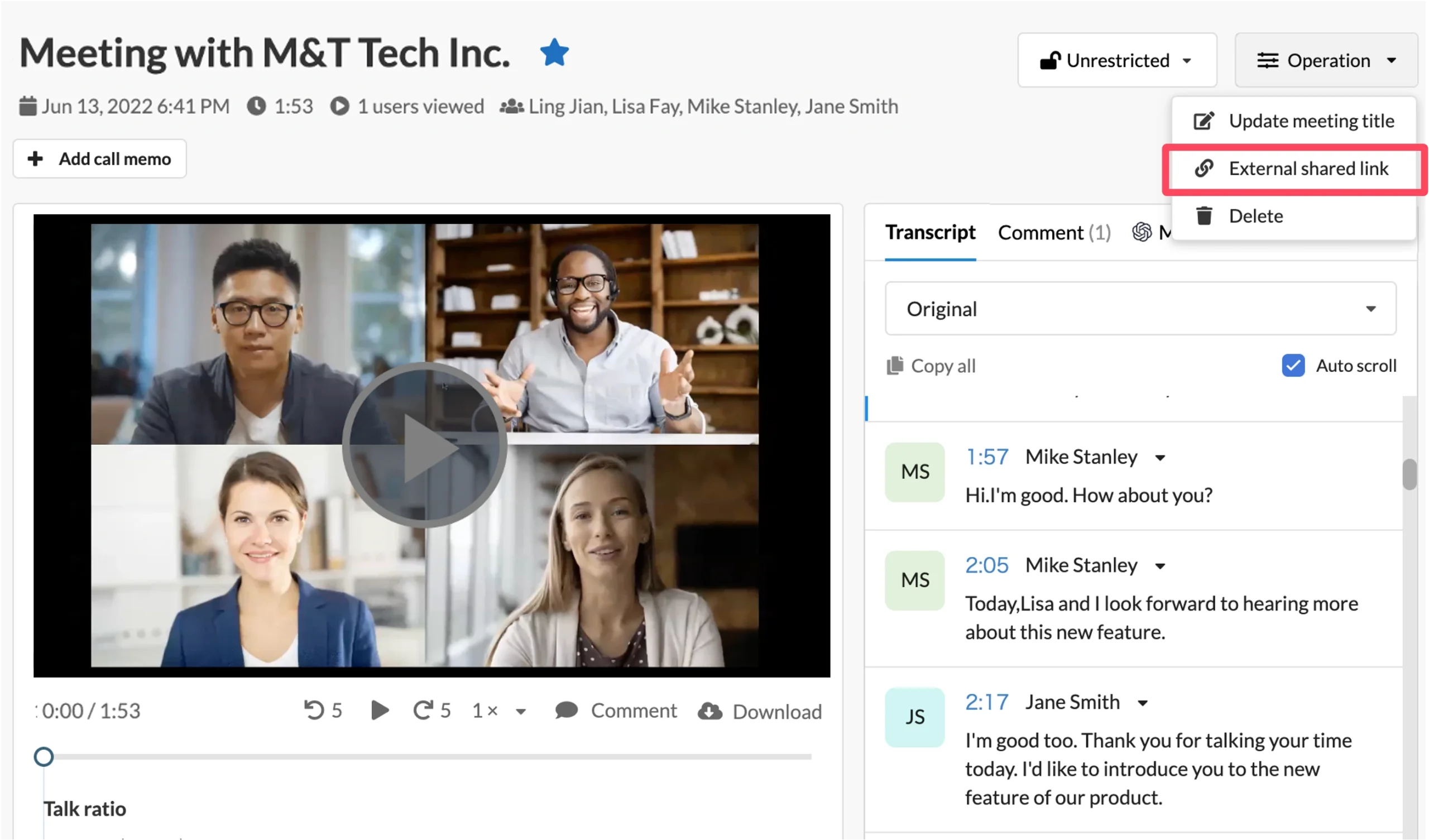 fitur miitel meetings external shared link